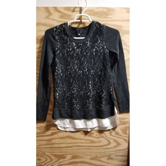 Simply Vera Verawang Women's Sweater XL Built in Shirt Gray White Long‎ Sleeve - Picture 1 of 9
